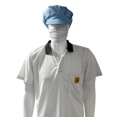 7MM Dải lụa trắng đan ESD Áo thun Polo chống tĩnh 99% Polyester 1% dẫn