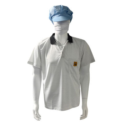 7MM Dải lụa trắng đan ESD Áo thun Polo chống tĩnh 99% Polyester 1% dẫn