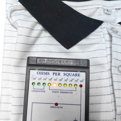 7MM Dải lụa trắng đan ESD Áo thun Polo chống tĩnh 99% Polyester 1% dẫn