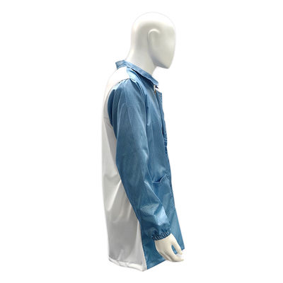 Phòng sạch áo khoác chống tĩnh điện ESD với một Lapel Zipper White Mesh Lưng áo khoác phòng thí nghiệm chống tĩnh