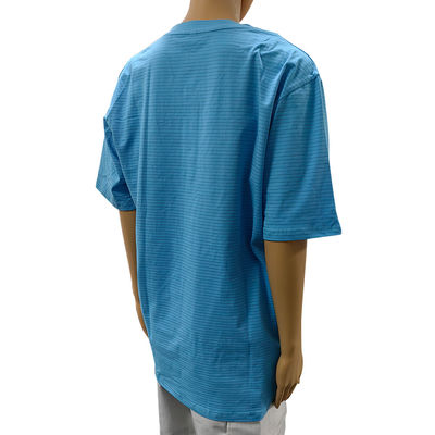 Phòng sạch 99% Cotton + 1% Carbon Fiber Blue Unisex ESD Áp áo O-neck chống tĩnh với 3 nút
