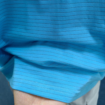 Phòng sạch 99% Cotton + 1% Carbon Fiber Blue Unisex ESD Áp áo O-neck chống tĩnh với 3 nút