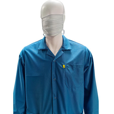 Màu xanh có thể rửa sạch phòng ESD Smock quần áo chống tĩnh mạch Quần áo với 96% polyester + 4% carbon