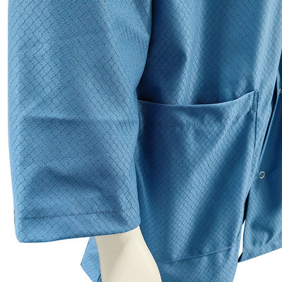 Màu xanh có thể rửa sạch phòng ESD Smock quần áo chống tĩnh mạch Quần áo với 96% polyester + 4% carbon