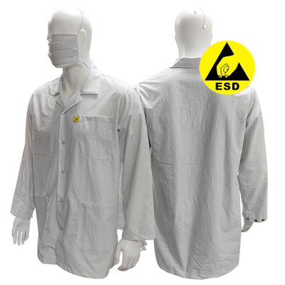 XS-10XL Phòng sạch áo khoác ESD màu trắng 96% Polyester + 4% Carbon có thể giặt
