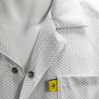 XS-10XL Phòng sạch áo khoác ESD màu trắng 96% Polyester + 4% Carbon có thể giặt