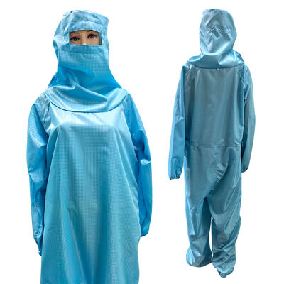 ESD Anti Static Full Body Suit Coverall Với Hood Và Mặt nạ màu xanh