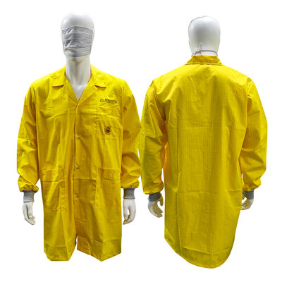 Màu vàng ESD chống tĩnh 5mm lưới TC Cleanroom Smock