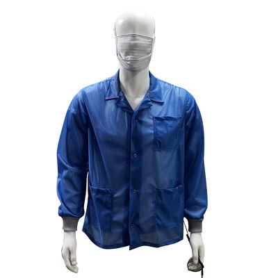ESD Phòng chống tĩnh 96% Polyester + 4% Carbon Fiber Diamond Grid Lab Coat