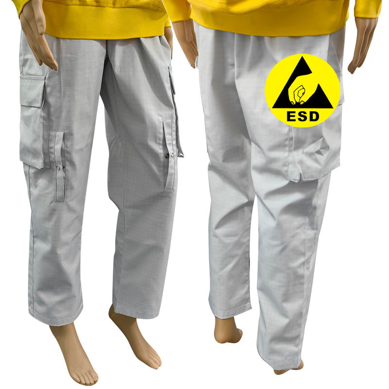 quần dài chống tĩnh điện phòng sạch 67% Polyester + 31% Cotton + 2% Carbon Fiber Grey ESD quần
