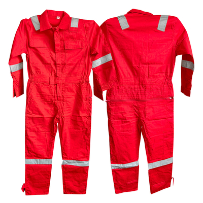 Quần áo bảo hộ phản quang có độ nhìn cao - Bộ liền thân 100% cotton màu đỏ
